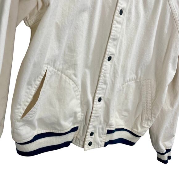 Vintage 90s Van Heusen Men's White Cotton Bomber Jacket Snap Button; Large - Picture 2 of 9